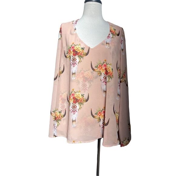 Show me your Mumu Peasant Sleeve Bohemian Chiffon Sheer Blouse Medium - Picture 1 of 4